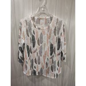 Woman's Top Feathers Size L Large 3 1/4" Sleeves Sheer Boho Artsy Feminine